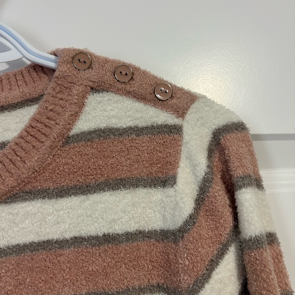 Barefoot Dreams CozyChic Ultra Lite Rose and Gray Striped Sweater - Picture 3 of 10